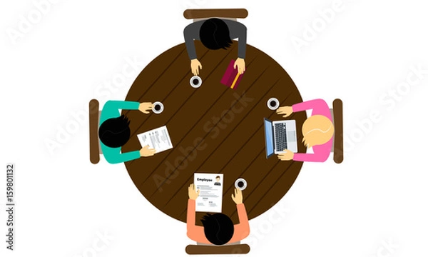 Obraz Top view people  work group brainstorming, startup. Flat vector illustration.