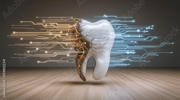 Fototapeta Dental Technology Concept with Tooth Visuals Representing Innovation, Health, and Digital Transformation in Dentistry