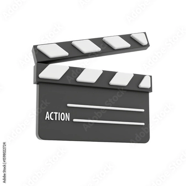 Fototapeta Rendered Movie Clapperboard with White Stripes and Action Slate Floating in Air 3D