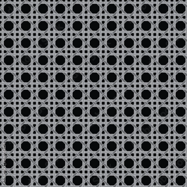 Fototapeta gray basketweave lattice pattern with white outline on black background