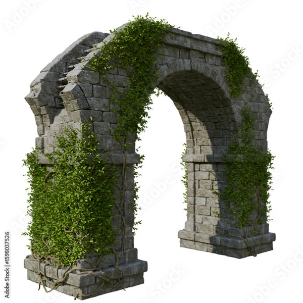 Fototapeta 3D Realistic Ivy Covered Stone Arch