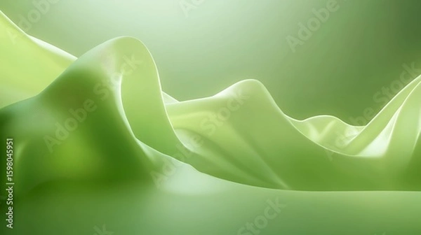 Fototapeta Abstract Green Fabric Flowing Smoothly in Light Green Background