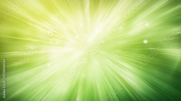 Fototapeta Abstract Green Light Burst Background with Speeding Rays and Sparkles