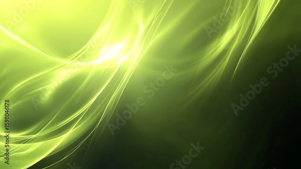 Fototapeta Abstract Light Green Energy Waves Flowing with Dark Background Effect