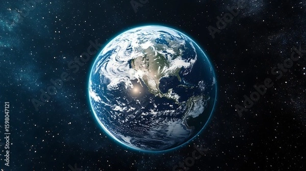 Fototapeta Earth View From Space Showing North America Against Starry Background