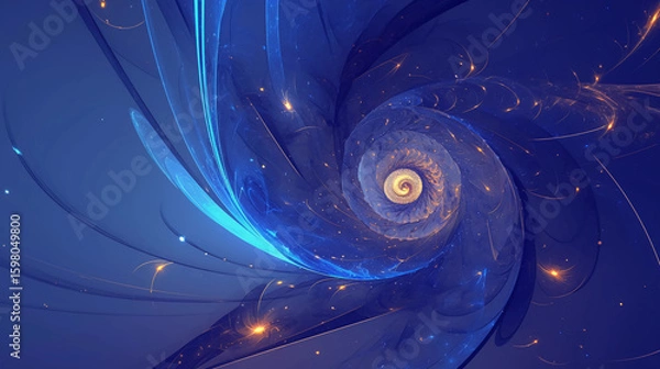 Fototapeta Abstract fractal swirl in deep blue tones, glowing light accents, smooth flowing design