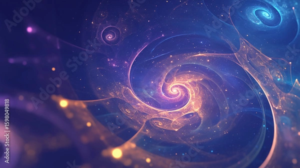 Fototapeta Abstract fractal patterns in the shape of spirals, glowing lights, colorful gradients