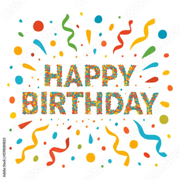 Obraz Colorful "Happy Birthday" text with confetti, festive celebration