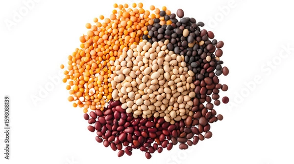 Obraz Top-View Mixed Beans and Pulses Isolated on White Background