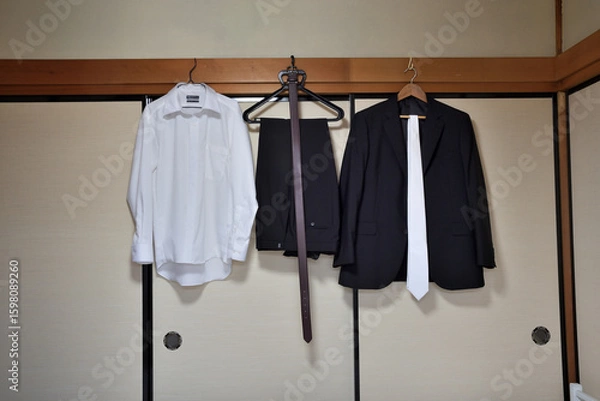 Obraz 壁に吊るされた、明日着る礼服