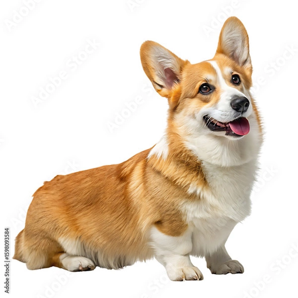 Fototapeta Adorable Pembroke Welsh Corgi Looking Up isolated on a transparent background canine