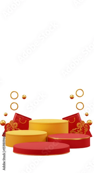 Fototapeta 3D Illustration of Chinese New Year Festive Podium with Ornaments