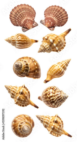 Fototapeta Collection of Seashells on Black Background Illustration