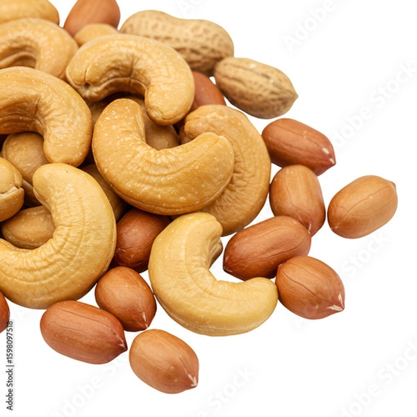 Obraz Realistic Photo of Cashew Nuts and Peanuts on Black Background