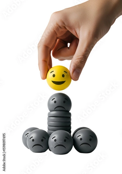 Fototapeta Happy Face Above Sad Faces Illustration With Hand