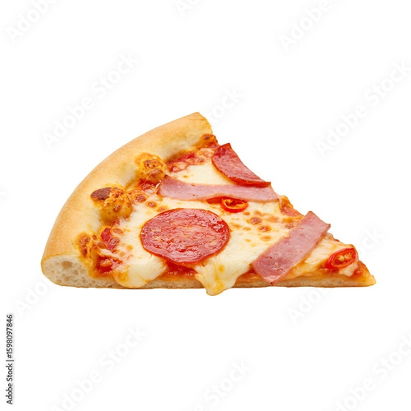 Fototapeta Realistic Photo of Slice of Pepperoni Pizza Isolated on Black Background