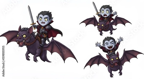 Fototapeta Cartoon vampire figures riding bats