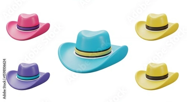 Fototapeta Colorful cowboy hats collection isolated background