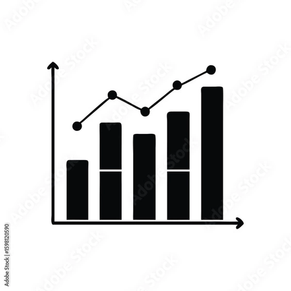 Fototapeta Black bar chart shows increasing trend with a dot graph over a transparent backdrop