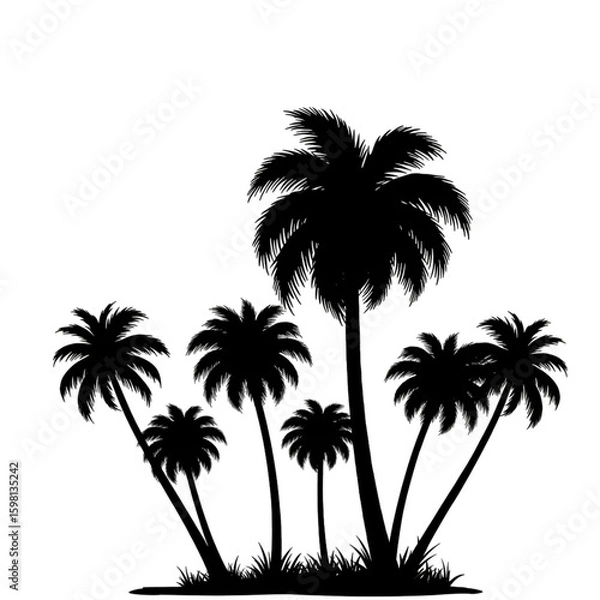 Fototapeta Illustration of Palm Trees Silhouette Against a Dramatic Black Sky