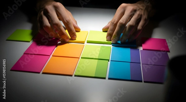 Fototapeta Creative Organization With Colorful Sticky Notes For Visual Task Management Planning