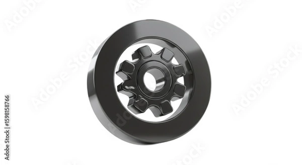 Obraz Metallic Gear Wheel 3D Render on Transparent Background