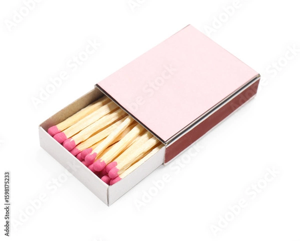 Fototapeta Matches in box isolated on white. Mockup for design