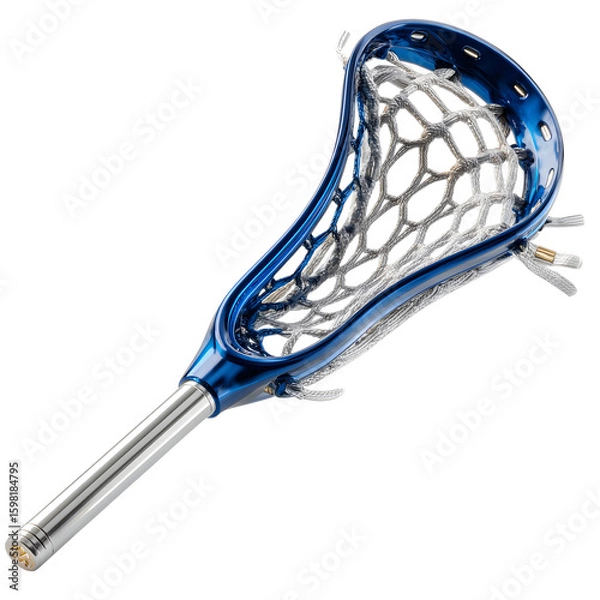 Obraz Women?s lacrosse stick with silver handle and blue plaid mesh head, angled diagonally and isolated on transparent background for sports branding. --v 7.0 --s 250 --raw