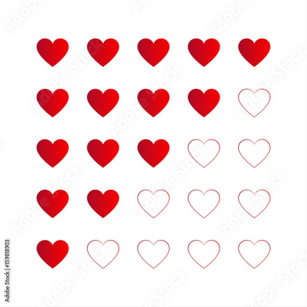 Fototapeta Rating with red hearts, vector icon for your infographic isolated on white background