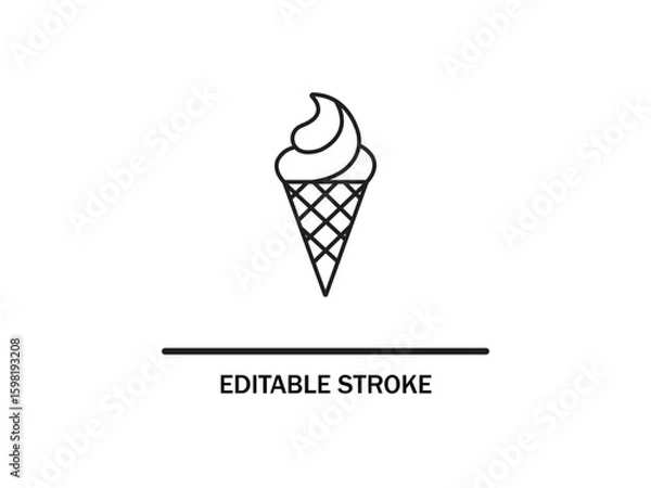 Fototapeta Minimalist ice cream cone outline with editable stroke for summer snack design element.  ice cream line icon.
