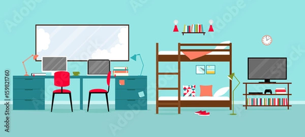 Obraz Vector interior of the bedroom with workplace. Dormitory