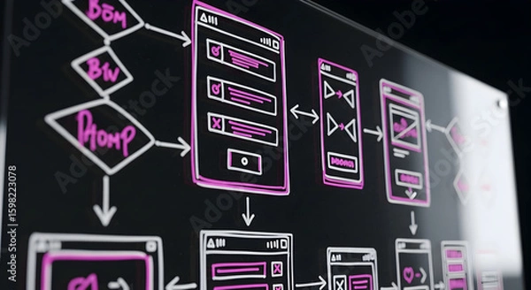 Fototapeta Mobile Application Development Flowchart Illustrating User Interface Design Process