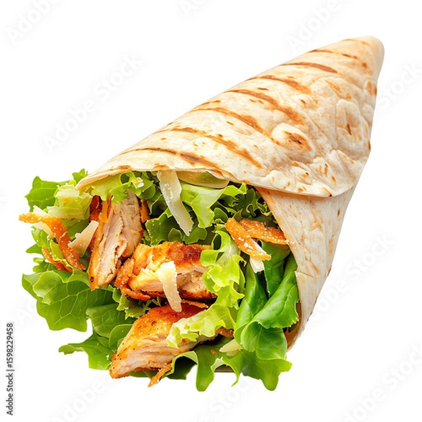 Fototapeta Grilled Chicken Wrap with Fresh Lettuce and Shredded Carrots