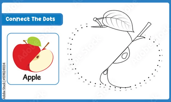 Fototapeta Connect The Dots Apple Food. Dot To Dot Educational Game. Vector Illustration