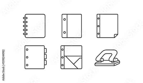 Fototapeta Office supplies line icon set. notebook, binder, punch icons outline collection