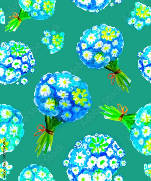 Fototapeta Seamless background with forget-me-not watercolor flowers. Delicate spring or summer background with pastel colors for interior design or fabric