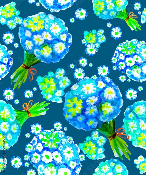 Fototapeta Seamless background with forget-me-not watercolor flowers. Delicate spring or summer background with pastel colors for interior design or fabric
