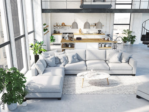 Fototapeta modern loft apartment. 3d rendering