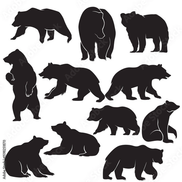 Fototapeta Illustration vector graphics of a set bear silhouette in various dynamic poses perfect for background, stickers, Clipart, animals themed, decorations, icon, logo, mascot