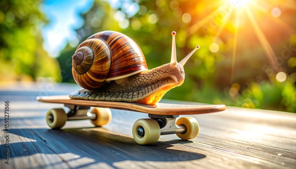 Obraz Snail riding a skateboard