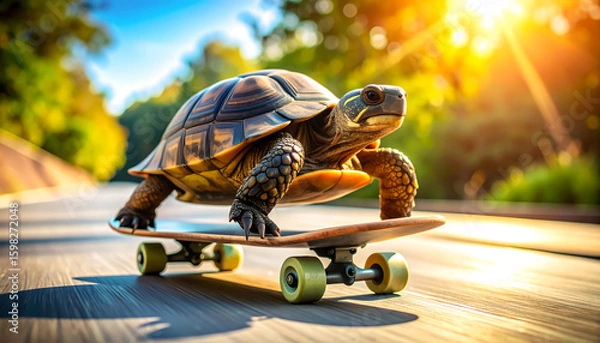 Obraz Speeding Turtle on Fast Skateboard