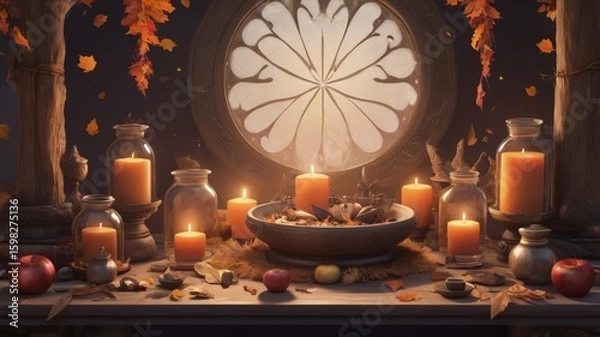 Fototapeta Hellowen candles on a table