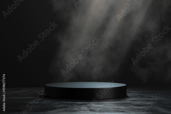 Fototapeta Black 3D Podium Stage with Abstract Lighting – Luxury Product Display Mockup on Dark Background