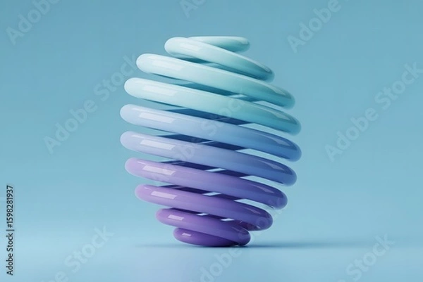 Fototapeta Abstract 3D Render of a Gradient Colored Spring on a Light Blue Background Modern and Minimalist Design