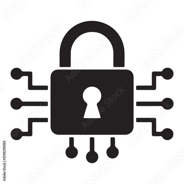 Obraz Digital security icon featuring a padlock with integrated circuitry and connection points symbolizing data protection