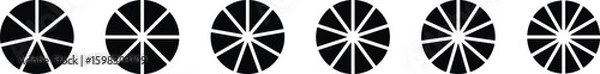 Fototapeta Pie chart with black segments. Circle semicircle quarter shapes. Сircle flat diagram. Circle icons for Infographic wheel segment. Vector illustration eps 10. Infographic element round shape.	
