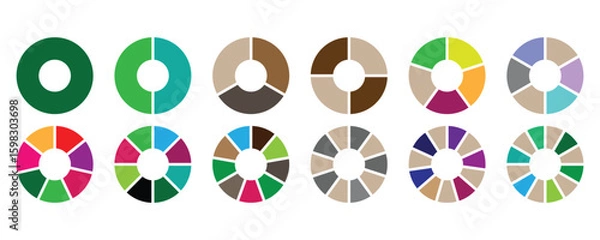 Fototapeta Circle division pie charts infographic icon set.  Collection of colorful diagrams. Different color circles isolated. Infographic element round shape. Vector illustration eps 10. marketing map or dow	
