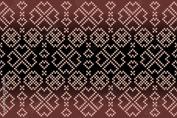 Obraz A seamless pixel art pattern inspired by traditional ethnic textiles. Featuring geometric motifs and intricate symmetrical designs, perfect for fashion, fabric prints, digital backgrounds, and decorat