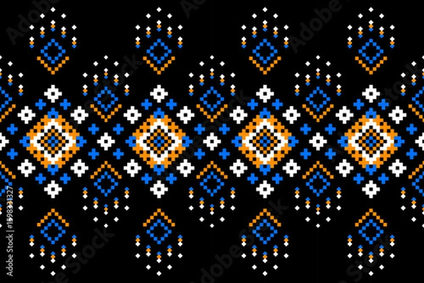 Obraz A seamless pixel art pattern inspired by traditional ethnic textiles. Featuring geometric motifs and intricate symmetrical designs, perfect for fashion, fabric prints, digital backgrounds, and decorat
