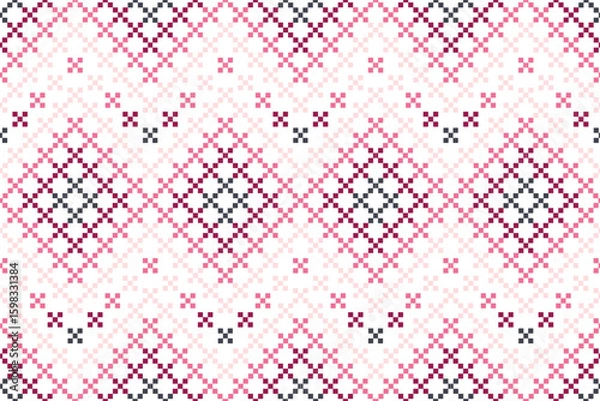 Obraz A seamless pixel art pattern inspired by traditional ethnic textiles. Featuring geometric motifs and intricate symmetrical designs, perfect for fashion, fabric prints, digital backgrounds, and decorat